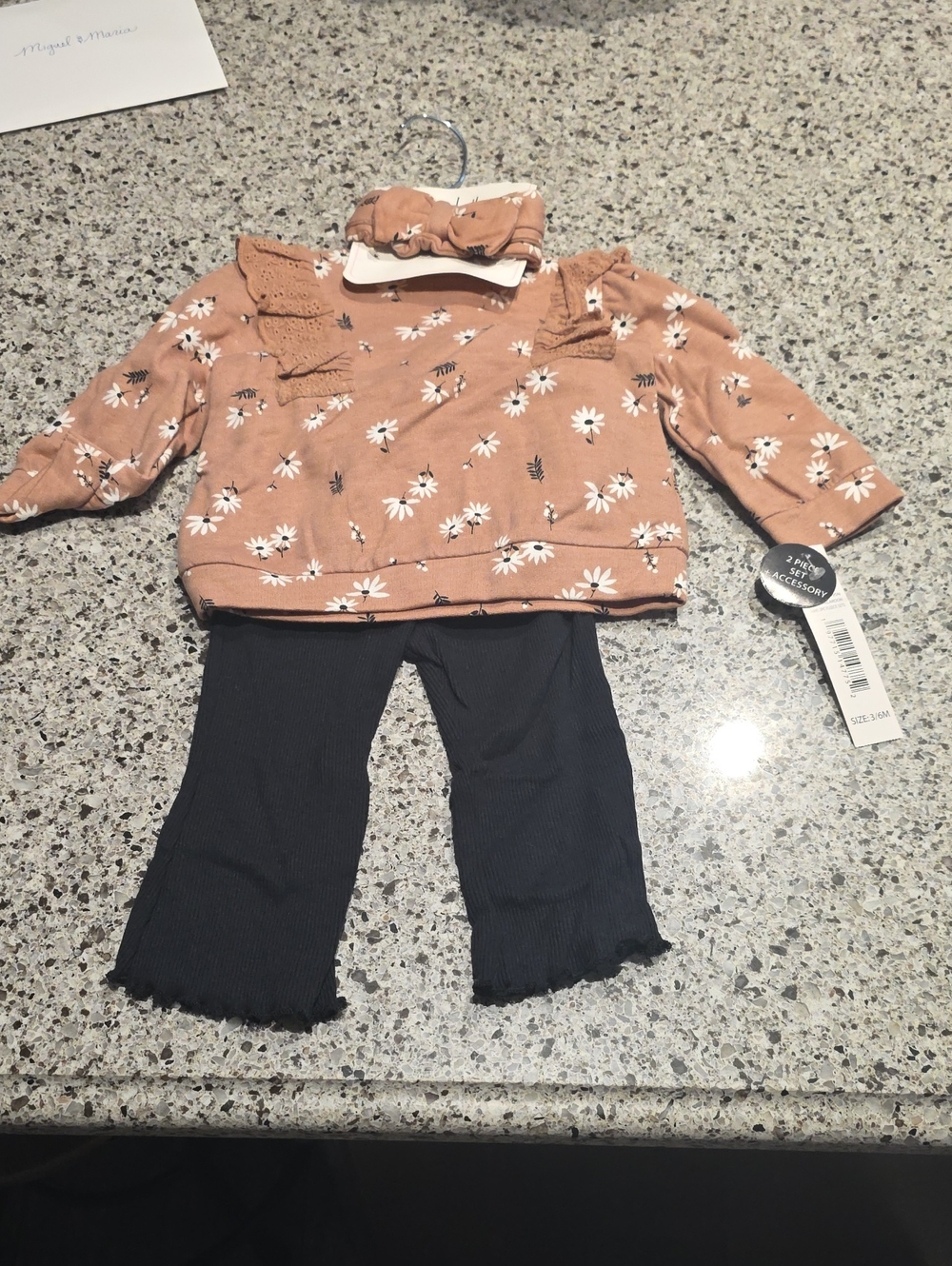 Nicole by Nicole Miller Girls Rust Floral Top with Black Ribbed Pants